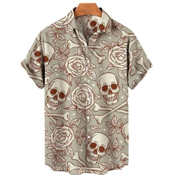 Men's Short Sleeve Hawaiian Shirt One Button Shirt 3D Skull Print Casual Breathable Beach Shirt Plus Size 5XL