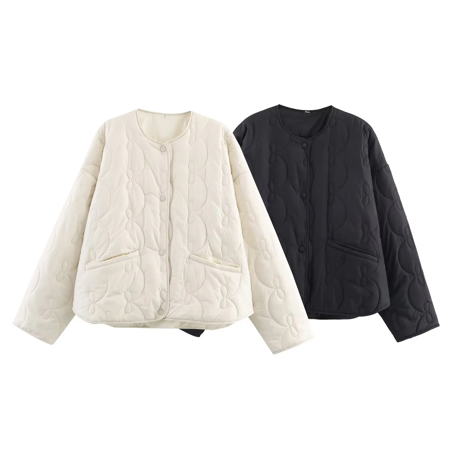 

2025 WOMAN fashion European and American style autumn new bow quilted coat round neck button jacket Outerwear Mujer