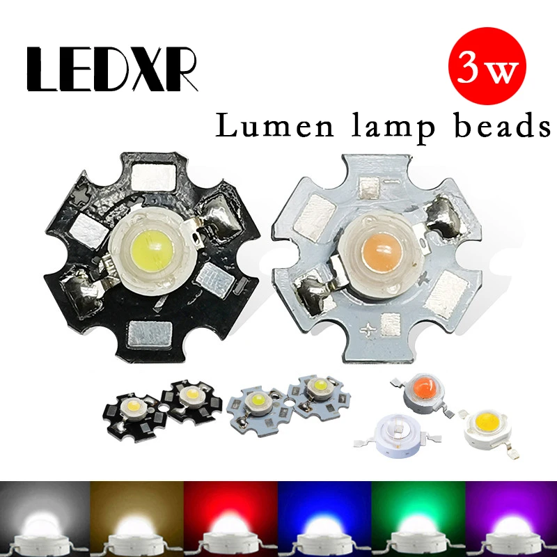 3W high power red/yellow/blue/green/white/warm white/cool white/UV/full spectrum LED emission lamp + 20mm Star PCB