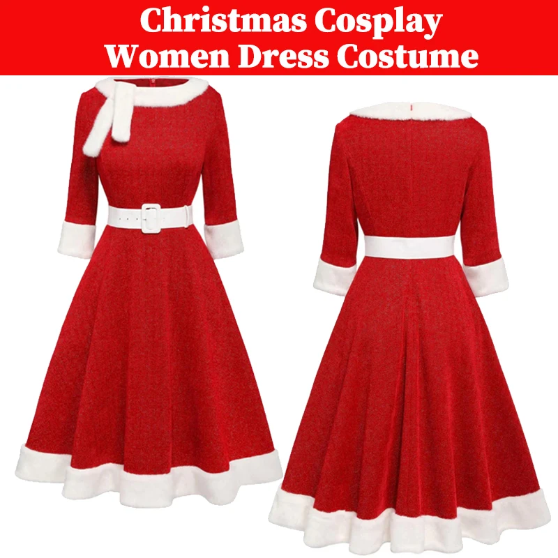 

Women Christmas Cosplay Costume Red Dress Adult Girls Disguise Costume Role Play Outfits Fantasia Halloween Carnival Party Suit