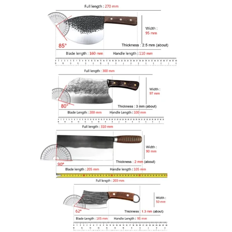 Stainless Steel Kitchen Chopping Knife Hand Forged Butcher Cleaver Chefs Cooking Slicing Knife Wooden Handle Fish Boning Knife
