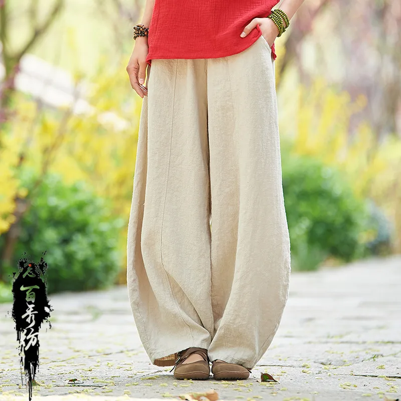 

Spring and Summer Cotton and Hemp Women's New Products Retro Slimming Washed Casual Bloomers and Trousers