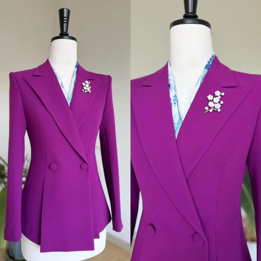 Formal Women Suit Peaked Lapel 1 Piece Jacket Mother Blazer Slim Fit Double Breasted Long Sleeve Wedding Tuxedo Customized