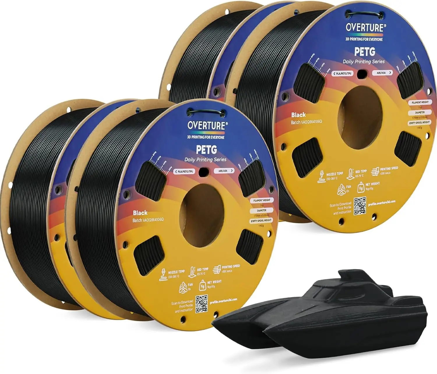 

4KG PETG 3D Printer Filament 1.75mm, Durable 4-Pack with High Toughness and Accuracy for FDM Printers (Black)