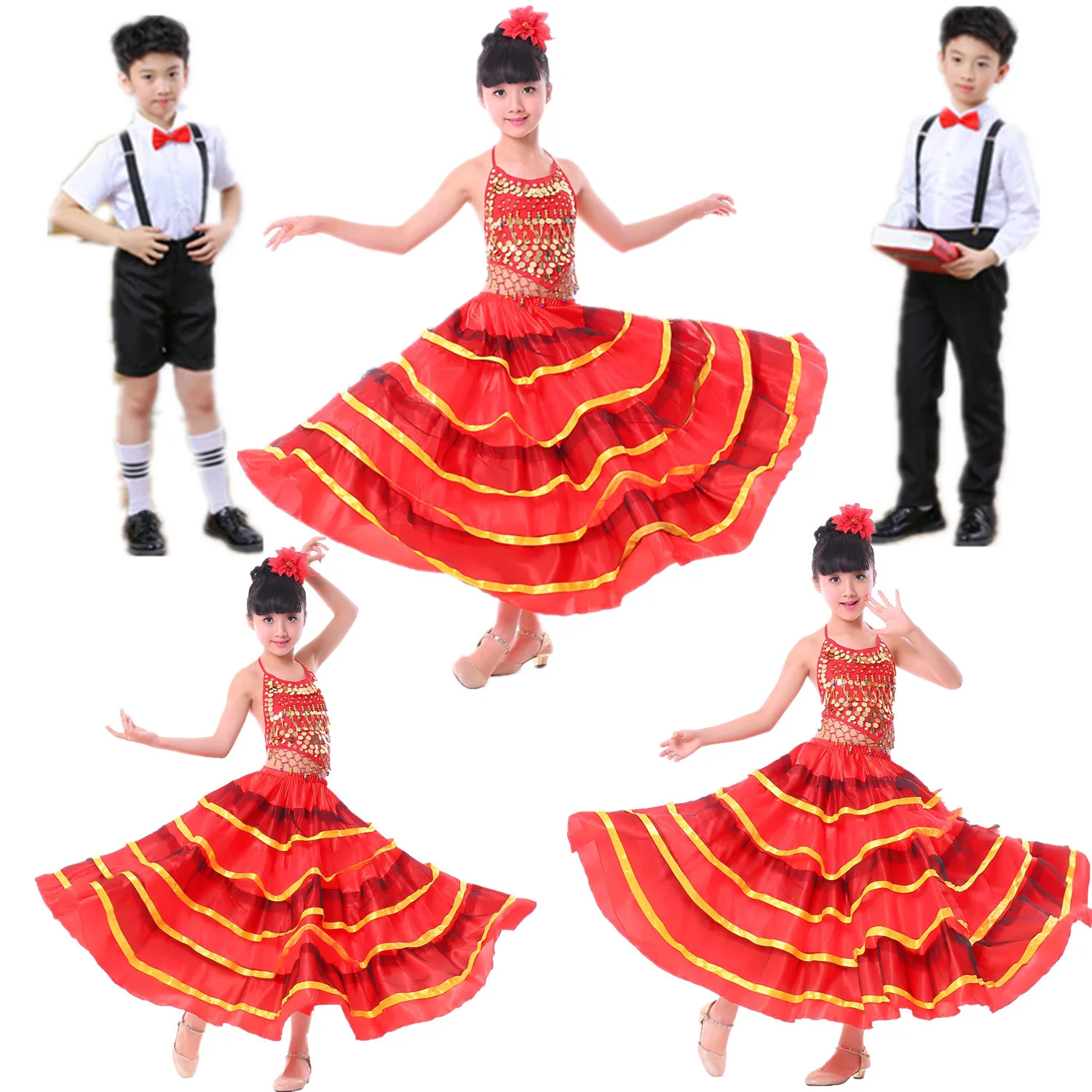 1 pz/lotto bambini moda gonna danza del ventre ragazza flamenco danza gonna lunga gonna corrida 360 gradi