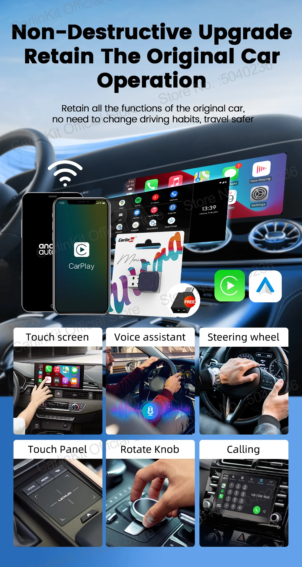 CarlinKit 5.0 Mini Ultra Wireless Adapter Wireless CarPlay Android Auto For OEM Car Plug and Play WiFi Bluetooth Auto Connection