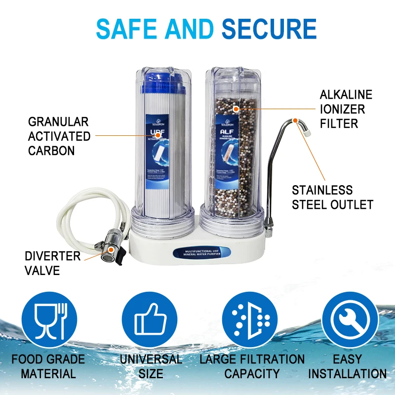 수조 가정용 2 단계 정수 필터 다기능 UDF 미네랄 정수기 이중 정수 필터 시스템