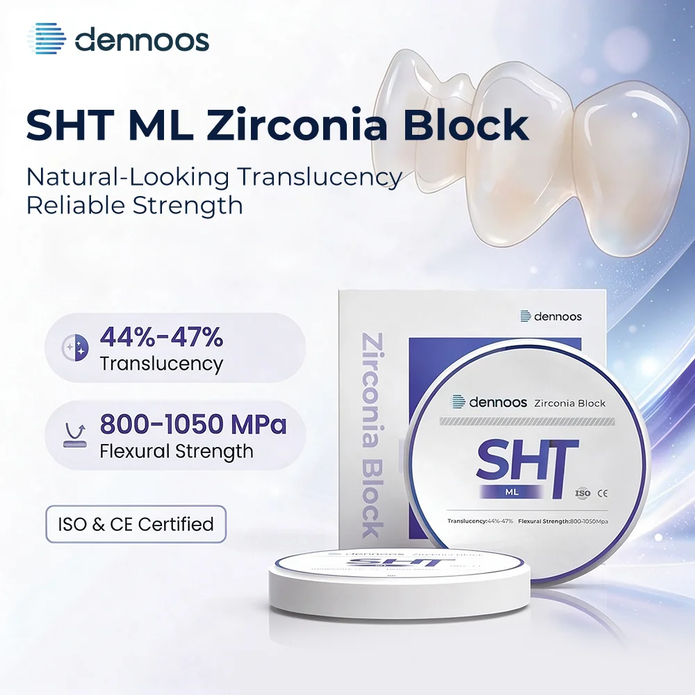 Dennoos Dental SHT-ML Zirconia Block 800-1050Mpa 10-25mm Thickness 44-47% Translucency 98mm Diameter Dental Lab CAD CAM System