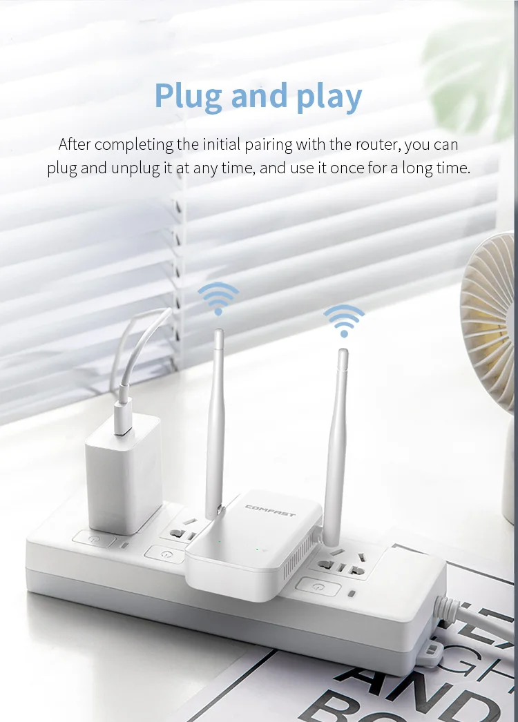 COMFAST 300Mbps WIFI Wireless extender 2.4G with 2*3dBi antennas Repeater Router Amplifie expansion 80㎡ signal booster For Home