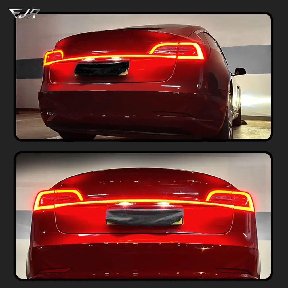 For Tesla Model 3 Y Through Taillight Flowing Dynamic Turn Brake Rear Tail Trunk Light Bar Auto Lamp Accessory