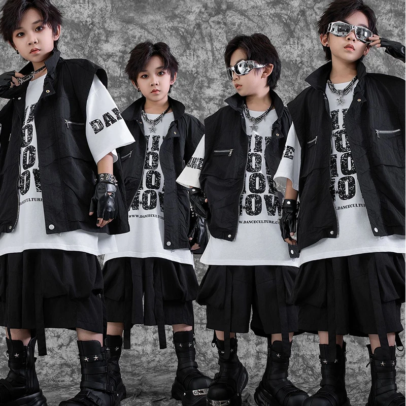 

Hip Hop Dance Clothes Jazz Outfit Boys Oversize Top Black Shorts School Stage Show Performance Costume Street Dancewear VDL3945