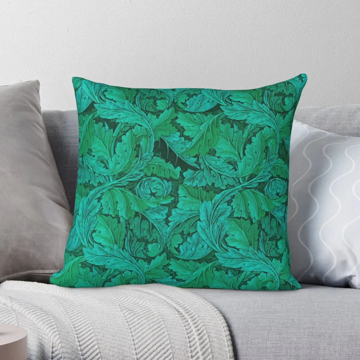 Victorian Remix Turquoise Foliage Pillowcase Polyester Linen Velvet Printed Zip Decorative Pillow Case Sofa Seater Cushion Cover