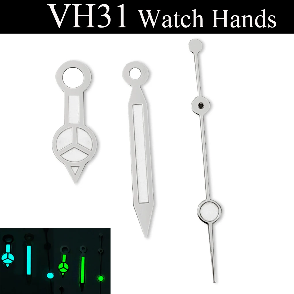 VH31 Watch Hands Silver Color Green Luminous Fit VH31 Movement Watches Accessories Parts