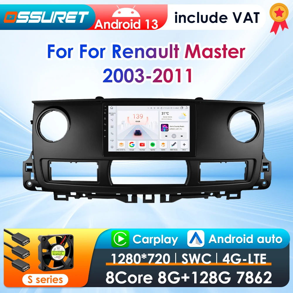 2Din 360Kamera Android13 Auto Radio Für Renault Master 2003-2011 Auto Multimedia GPS 4G Carplay Intelligente Bildschirm autoradio SWC