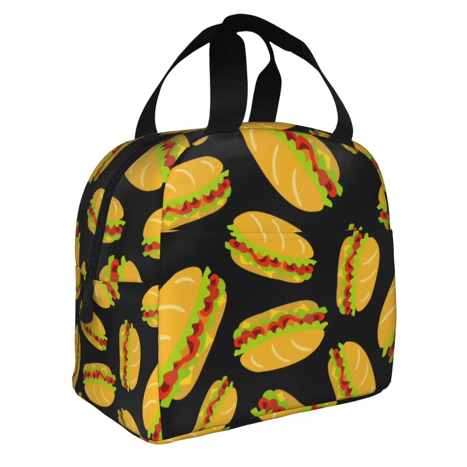 Cartoon Hot Dog Pattern Print Lunch Bags Insulated Bento Box Lunch Tote Leakproof Picnic Bags Thermal Bag for Woman Girl School