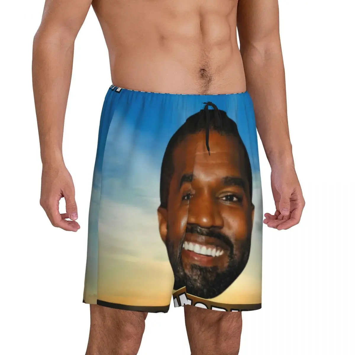 Custom Printed Funny Kanye West Meme Pajama Shorts for Men Rapper Music Producer Sleepwear Bottoms Sleep Short Pjs with Pockets