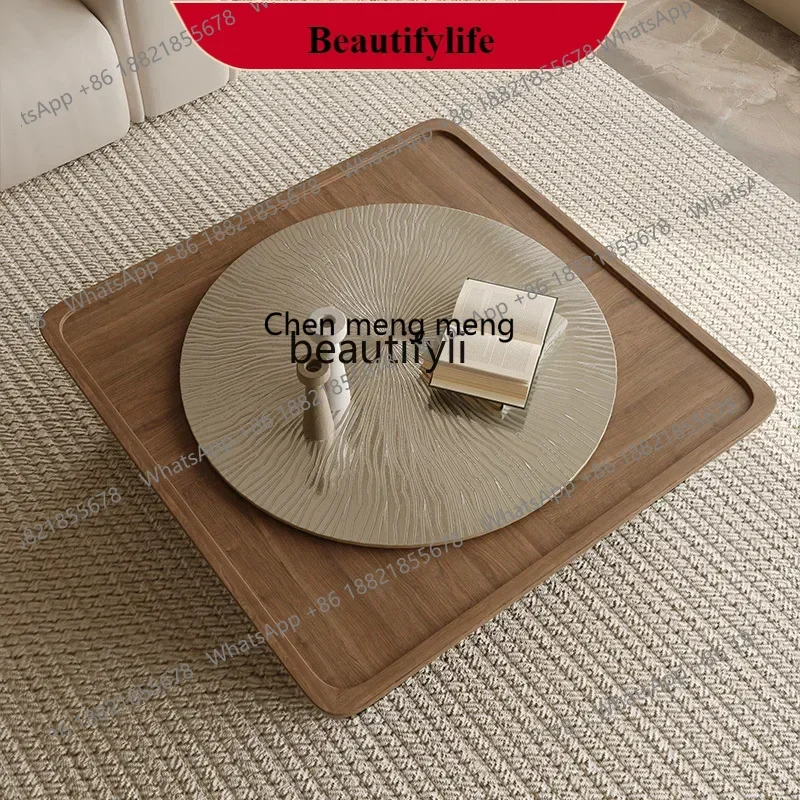 

G153 Italian solid wood carving coffee table combination walnut pattern modern square table living room