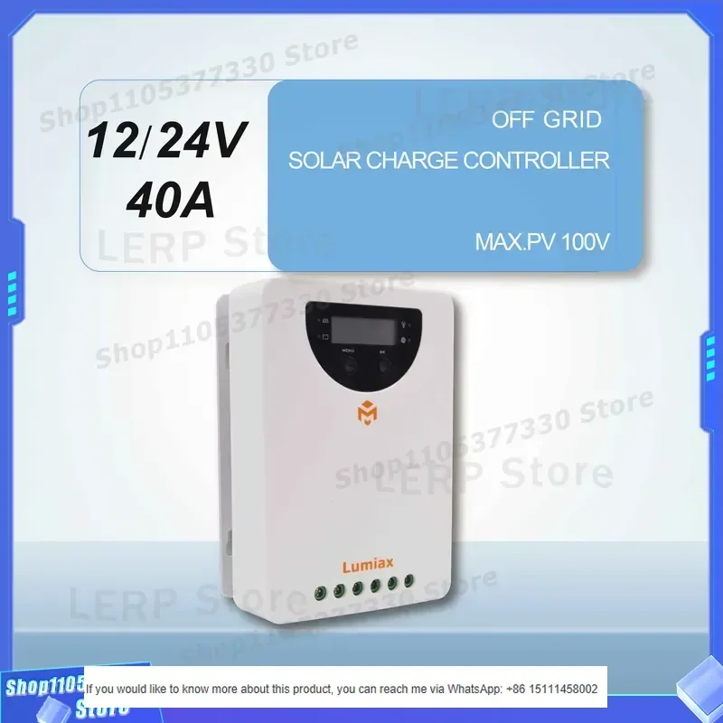 Lumiax 12V 24V MPPT Solar Charge Controller 40A Regulator LCD Display RV Yacht Lighting Bluetooth Lithium Compatible High