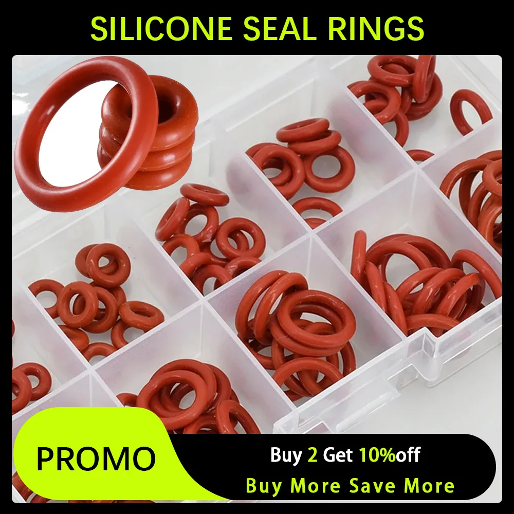 50-200Pcs O-ring Plumbing Gasket Silicone O Ring Sealing Washer Red VMQ Oil Resistant Ring High Temperature Oring Assortment Kit