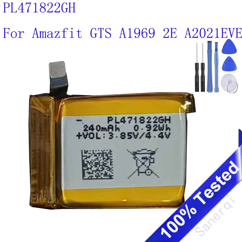 

Оригинальный аккумулятор PL471822GH 240 мАч для Amazfit GTS A1969 2E A2021EVE PL471822GH, сменный аккумулятор + инструменты
