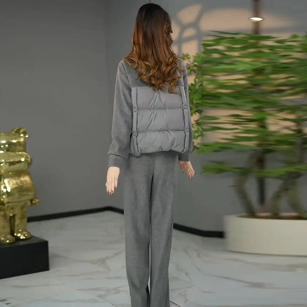 

Женская повседневная облегающая хлопковая куртка и широкие брюки, комплект из двух предметов, зимняя модная теплая одежда на флисовой подкладке