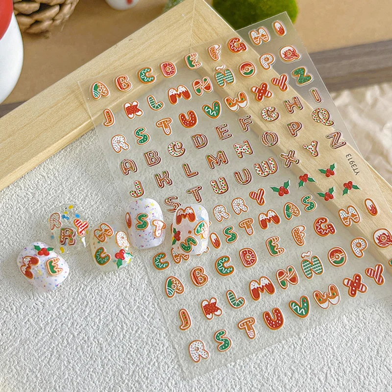 1 Sheet Cute Christmas Nail Stickers Classic Style Letter Patterns Christmas Nail Art Decals Adhesive Nail Decals Salon Supply