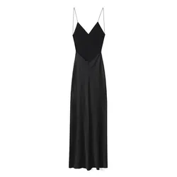 TRAF Black Satin Dress Woman Sleeveless Slip Long Dresses For Women Backless Sexy Prom Evening Dresses Cocktail Party Dresses