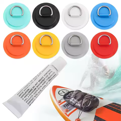 1/4Pcs Surfboard Dinghy Boat PVC Patch With Stainless Steel D Ring Deck Rigging Sup Round Ring Pad 5M Bungee Rope Kit Accessorie