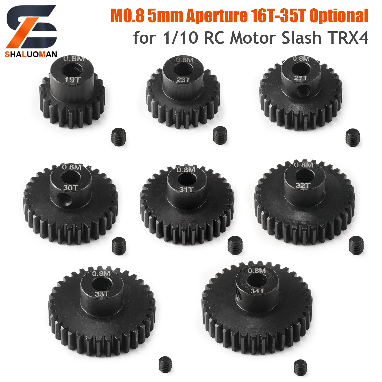 

M0.8 5mm Pinion Motor Gear 16T 19T 23T 27T 30T 32T 34T 35T Made of CNC Strong & Durable Steel For 1/10 Slash TRX4 RC Model Motor