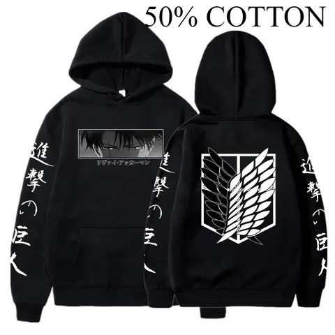 Hot Anime Attack on Titan Hoodies Levi Shingeki No Kyojin Print Hooded Men Women Clothes Plus Size Sweatshirt Harajuku Pullover