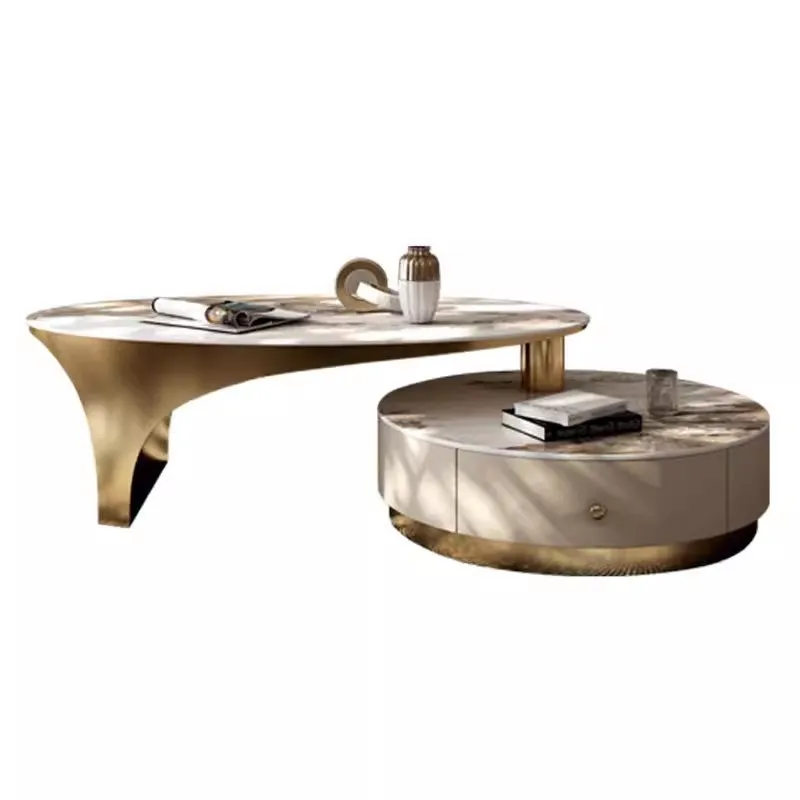 

Italian light luxury rock slab coffee table modern simplicity high-end living room home high-end oval coffee table