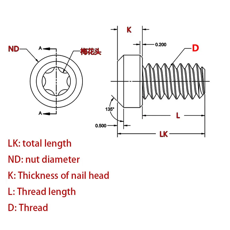 4pieces Titanium Alloy T8 Torx Flat Head Screw Handle Spindle Screw Folding Knife Accessories DIY M3.5 Knife Accessories Screws