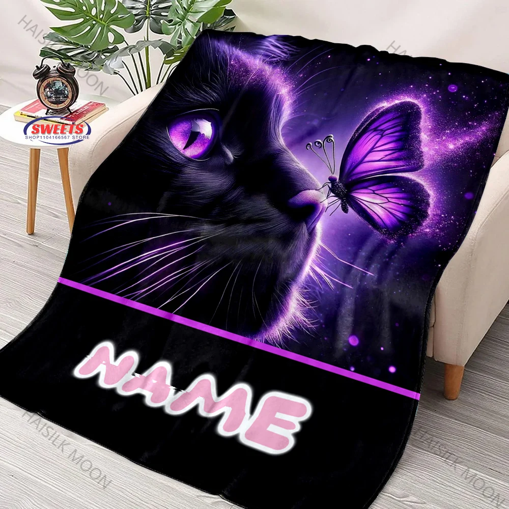 Black Pussy Print Blanket with Name Custom Excellent Gifts for Boys Girls Bedroom Sofa Office Four Seasons Blanket Fast Arrive