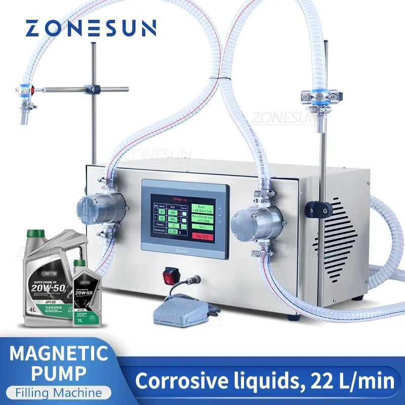 ZONESUN ZS-G25A2 High Flow Rate 22L Magnetic Pump Liquid Filling Machine Corrosive Fluids Barrel Detergent Bottle Filler