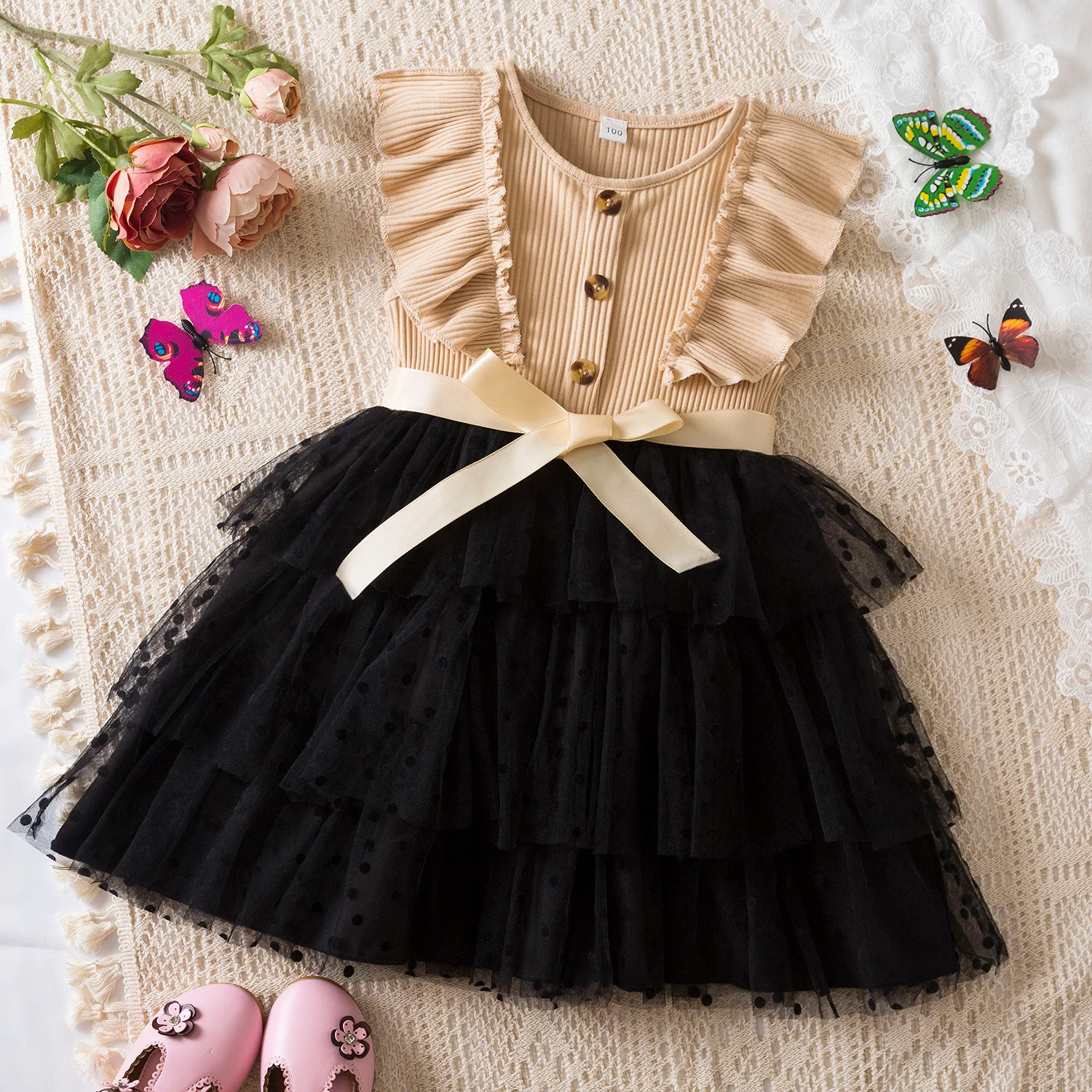 New Summer Girls Dress Style Slip Dress Splicing Cake Skirt for Kid 4 To 13 Years Old Boho Beach Fashionable Princess Dress