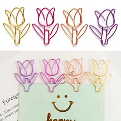 Clips de papel de tulipán para piezas, marcadores Kawaii para planificador de cuaderno, papelería coreana, Clips para fotos, suministros de oficina, carpeta de marcapáginas, 10 unidades