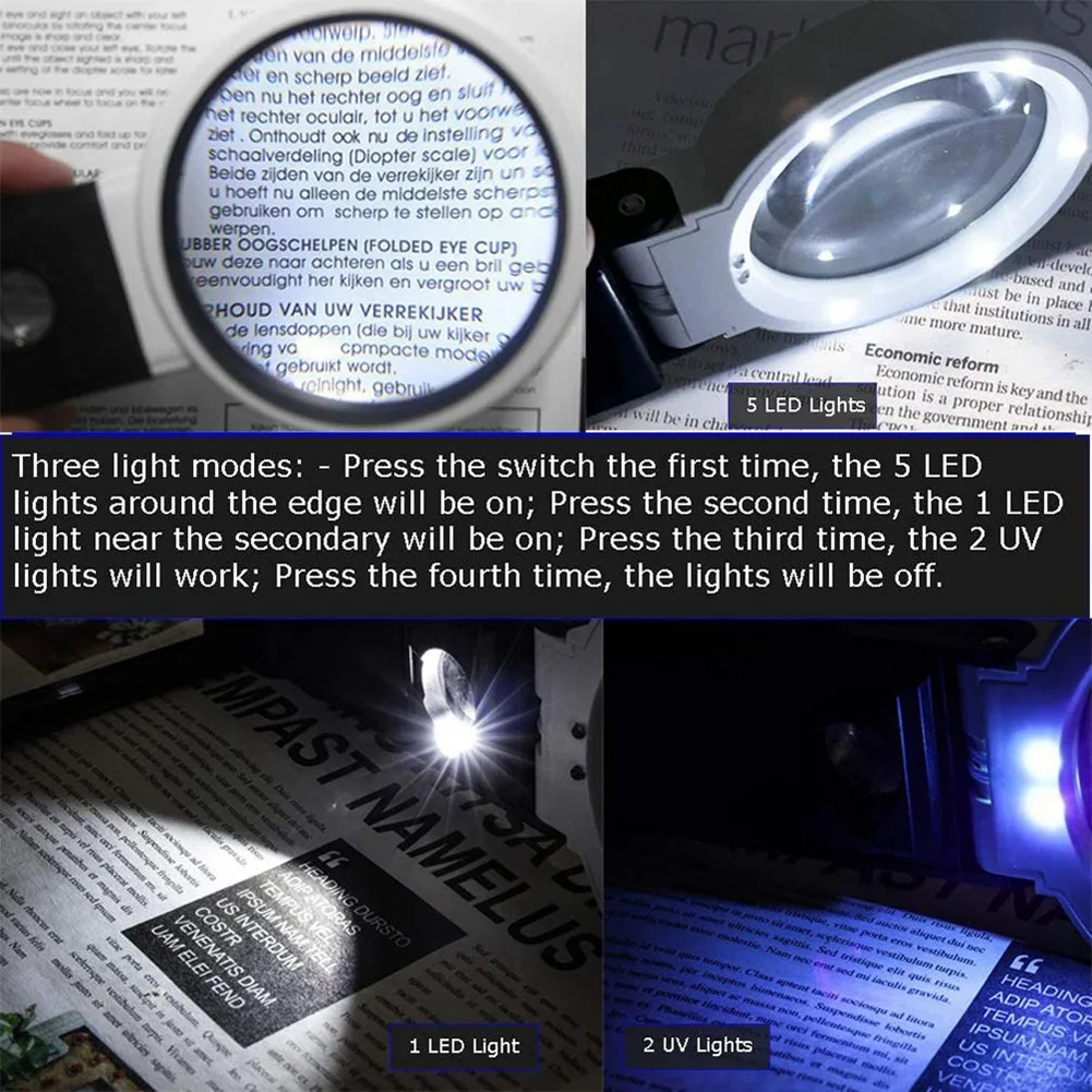 TFTP-2X Magnifying Glass With Light And Stand, Hands Free Handheld 6X 25X Adjustable Folding Magnifier With LED Lighted