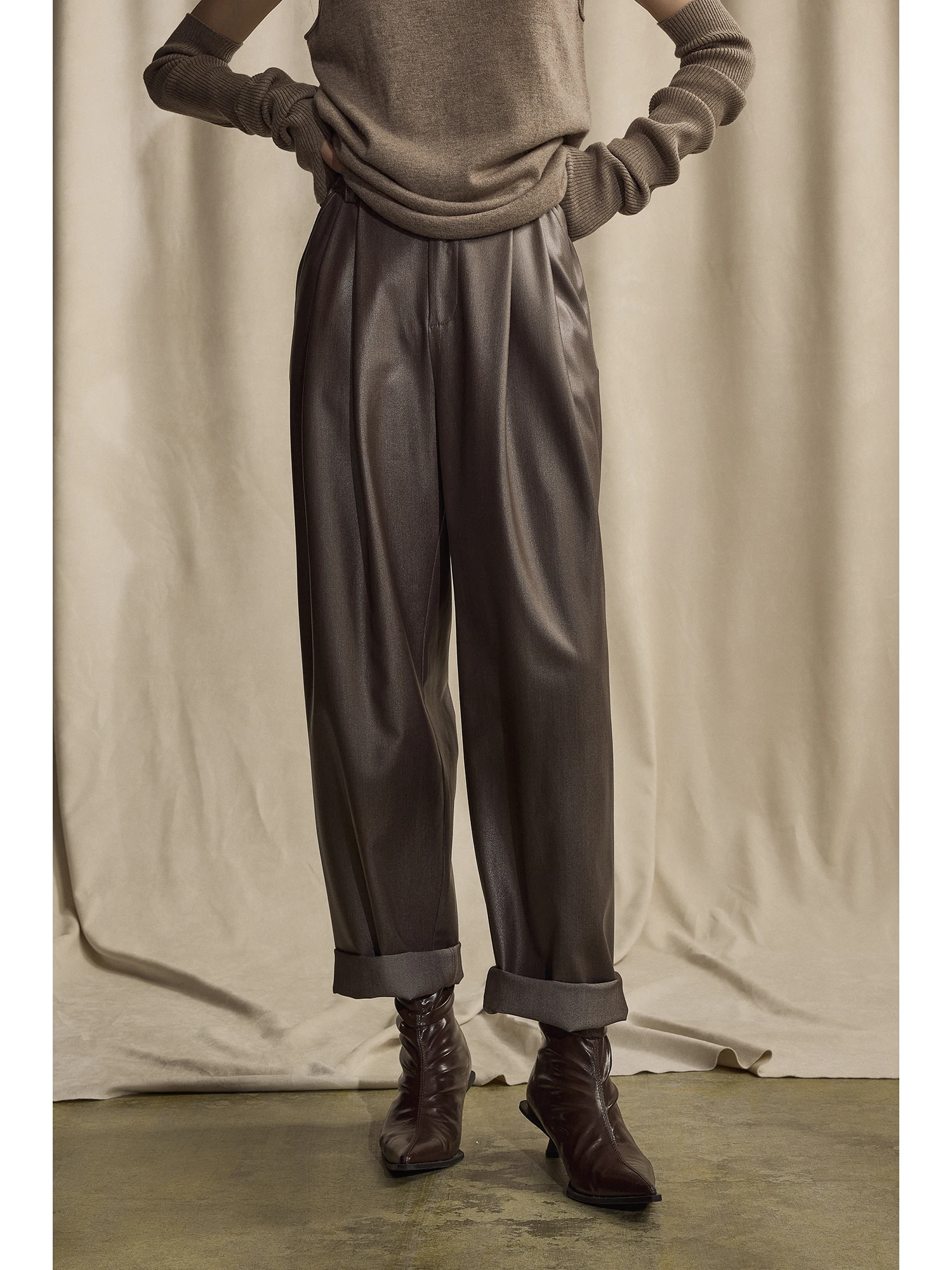 

owyee Biker Pants High Waist Wide Leg Pants Asymmetric Design Windproof Faionable Loose Fit Leather Pants for Women