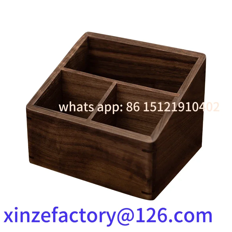 

Customizable Black Walnut Remote Control Storage Box Living Room Coffee Table Organizer Light Luxury Divider Box for TV Remote A