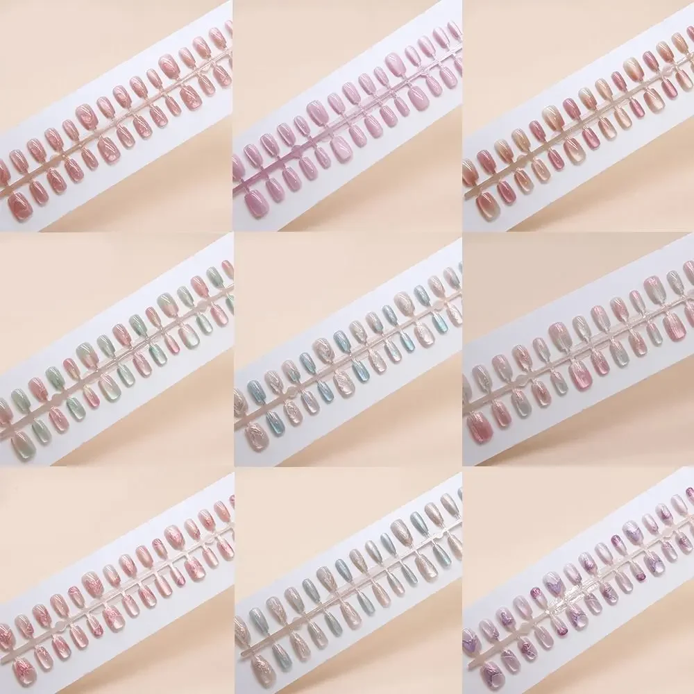 Nuevas uñas postizas cuadradas largas, prensa de ojo de gato francés en uñas, cubierta completa brillante, Nials falsos para mujeres y niñas