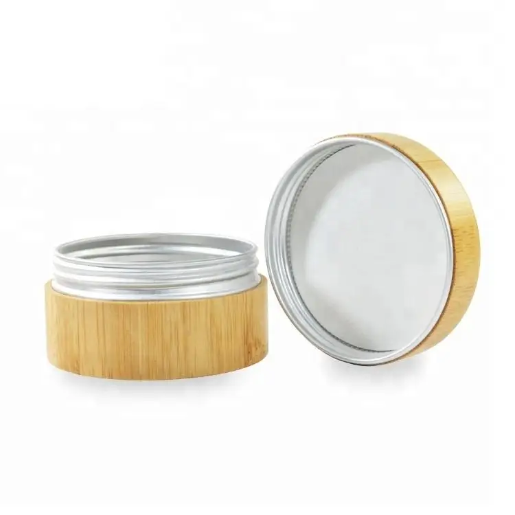 50g Full Bamboo Jar Aluminium Inner with Engraving 24mm Bamboo Spray Lid White Top and 24mm Bamboo Disc Filp Cap Cosmetics Tools