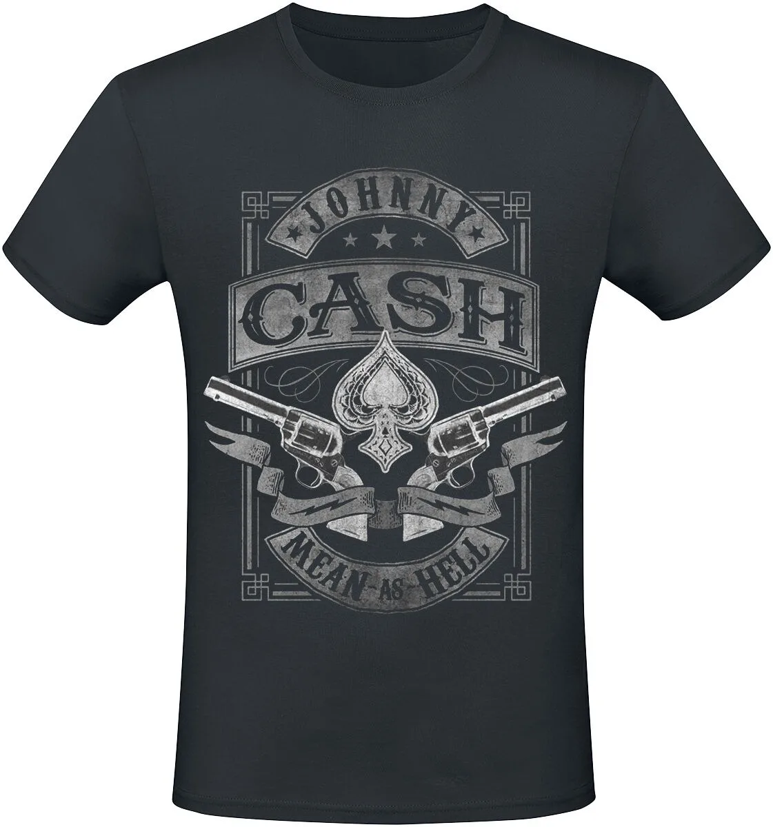 Camiseta con estampado de espadas y revólver Johnny Cash Mean As Hell, camiseta informal 100% algodón, ropa informal de estilo country rock