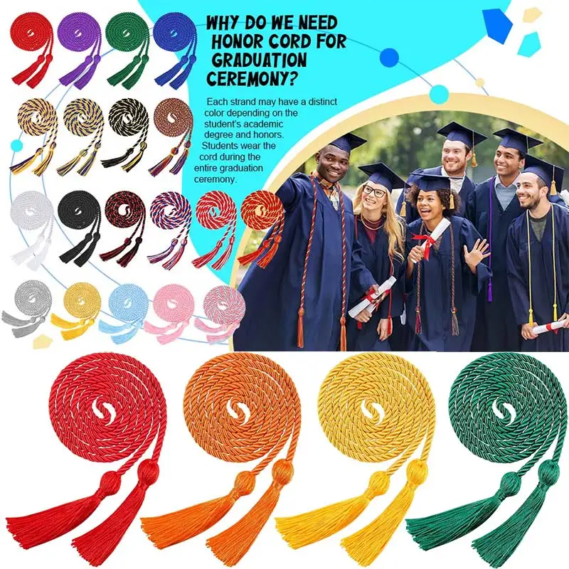 1/2Pcs Graduation Cords Tassels 170cm Polyester Yarn 2026 Honor Cord with Tassel Assorted Colors Rope for Graduation Students