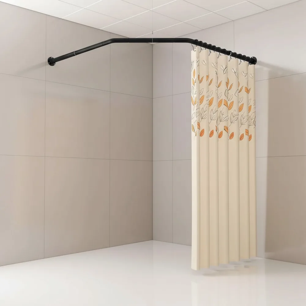 

Adjustable Diamond Corner Shower Rod Heavy Duty 33lbs Capacity Matte Black with Hooks