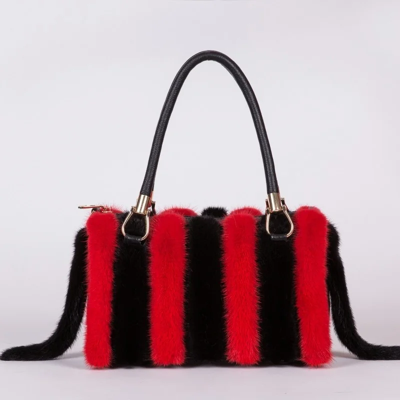 Mink Fur Bag Fashion Women\'s Fur Bag Furry Fur Hangbags Winter Shoulder Bag Day Clutches For Women Lady Simple Style Evening Bag