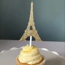 24pcs Paris Theme Cupcake Topper, Eiffel Tower Cupcakes, Bridal Shower Cupcake Toppers, Wedding Cupcake, Parisian Cupcakes, Gold