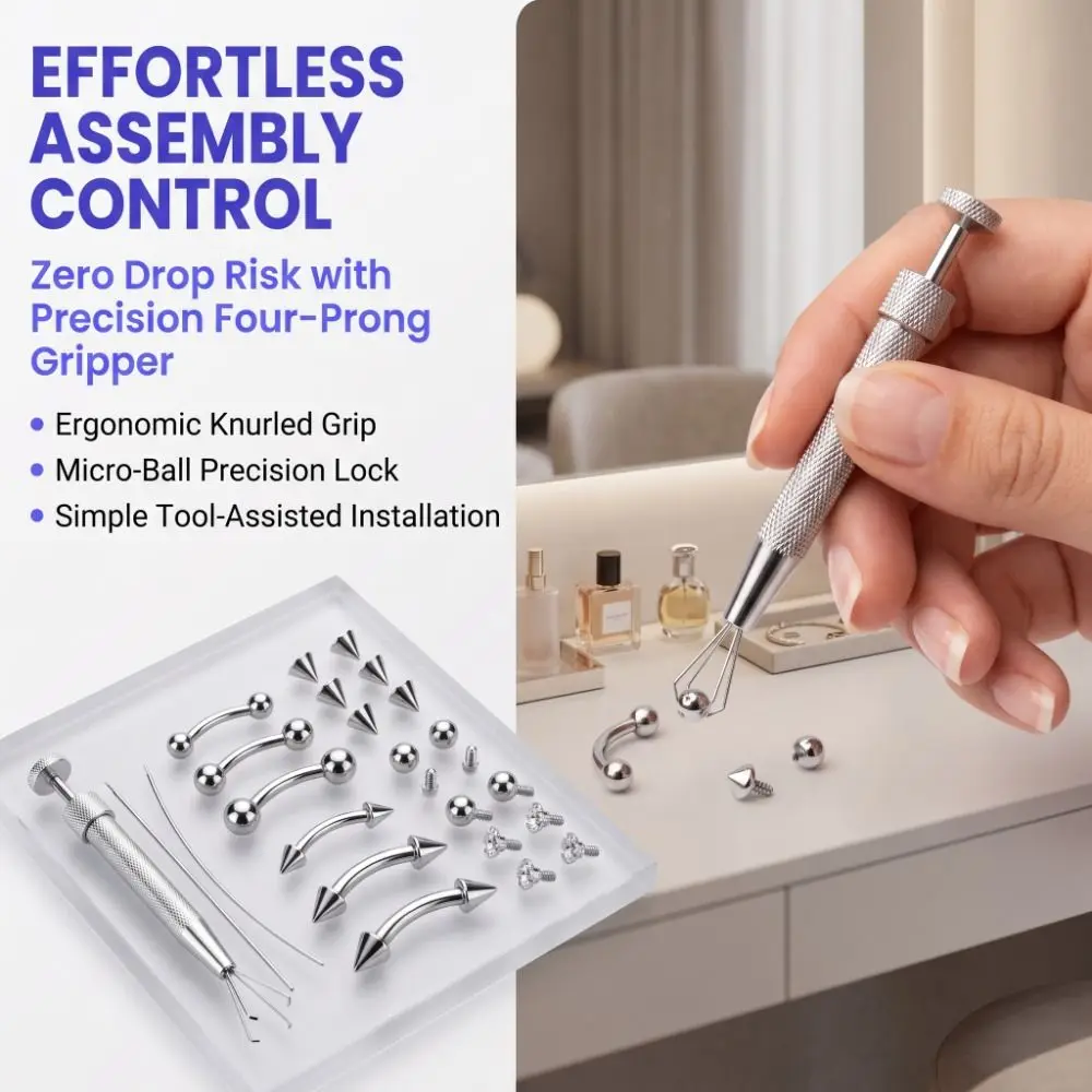 27/11/12Pcs Stainless Steel Eyebrow Piercing Jewelry Set with Tools Internal Thread Interchangeable Spike and Ball Set