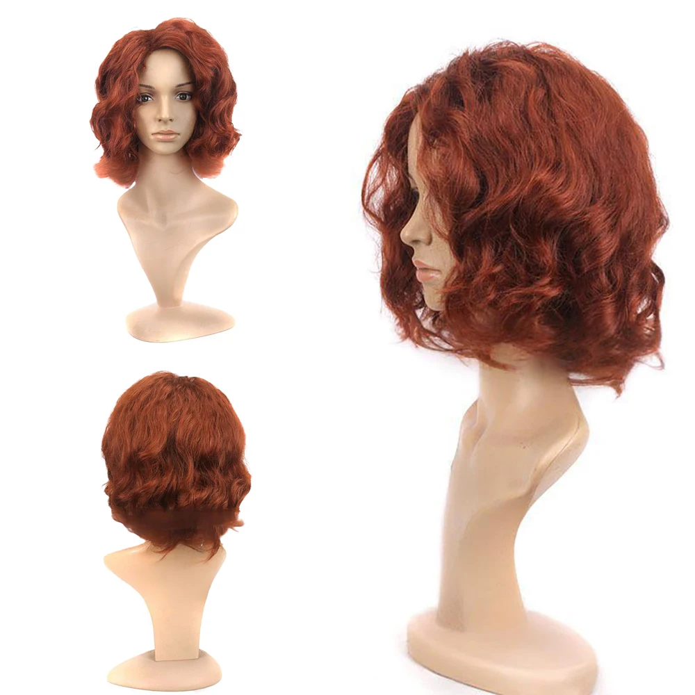 الأرملة السوداء تأثيري الشعر الاصطناعية النبيذ الأحمر قصيرة مجعد الشعر رقيق مناسبة المرأة اليومية حفلة لعب الأدوار شعر مستعار مقاوم للحرارة