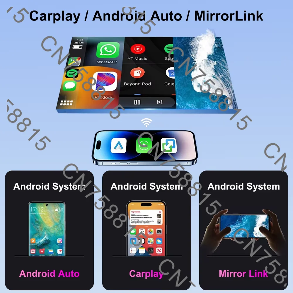 9 10 Car Radio 1 Din Wireless Carplay Android Auto BT Mirror Link GPS Multimedia Player, Universal MP5 FM