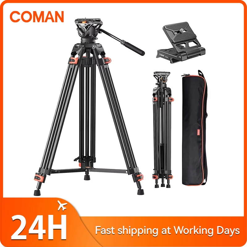 

COMAN FF16LS Heavy Duty Tripod Professional Video Tripod With 360 Degree Fluid Head for Canon Nikon DSLR Camcorder Camera